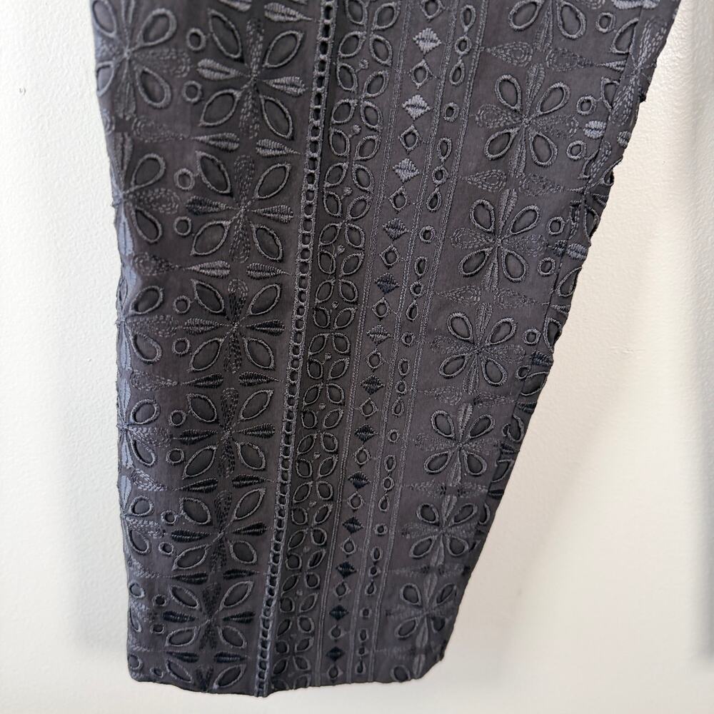 J. Crew Pull-on Easy Pants Black Eyelet High Rise Cropped Straight Leg Size 12 - Picture 6 of 12